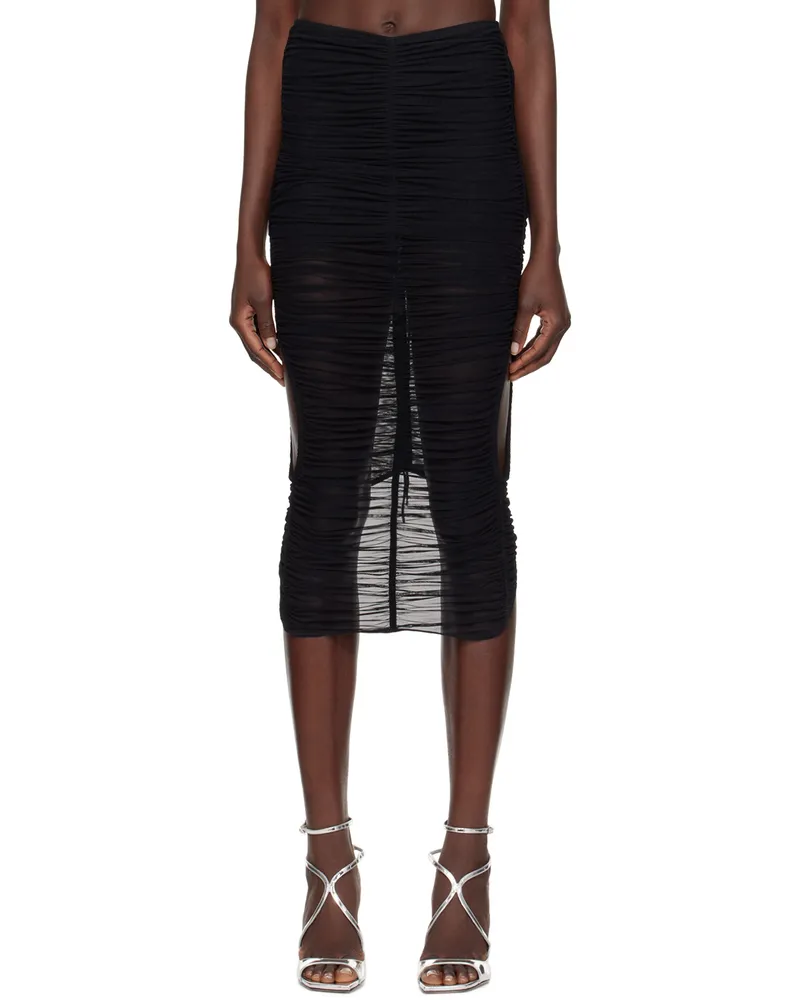 Thierry Mugler Black Ruched Midi Skirt 1999
