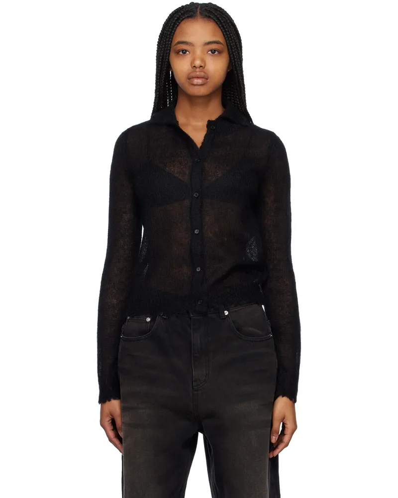 WE 11 DONE Black Destroyed Cardigan Black