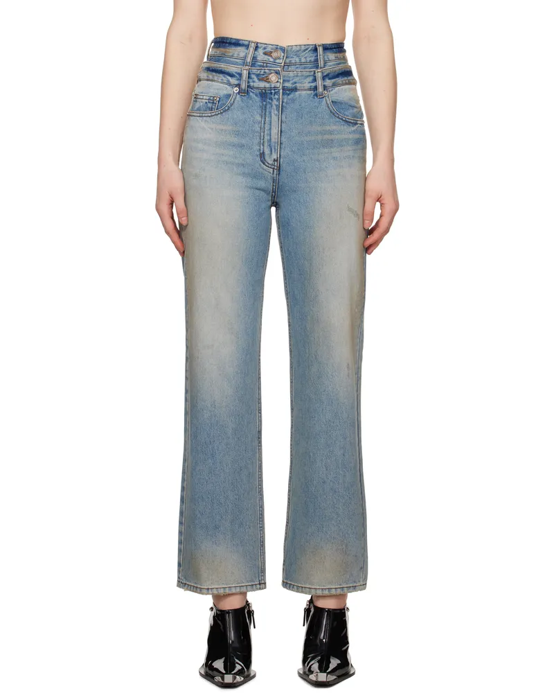 JUUN.J Blue Double Waist Dirty Jeans Blue