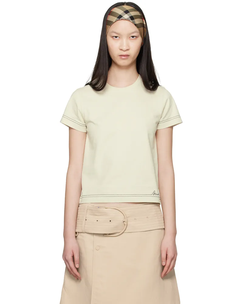 Burberry Beige Embroidered Logo T-Shirt C1160