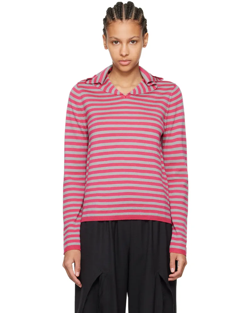 Comme des Garçons Pink & Gray Striped Sweater 2