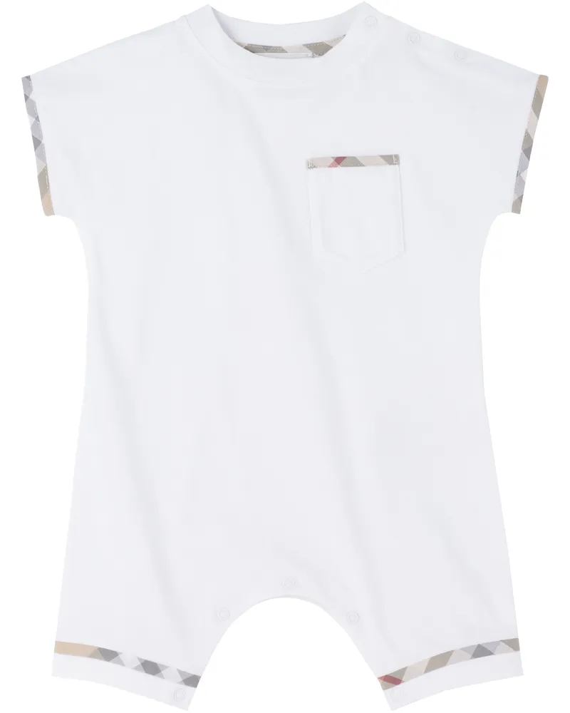 Burberry Baby White Check Trim Cotton Romper White