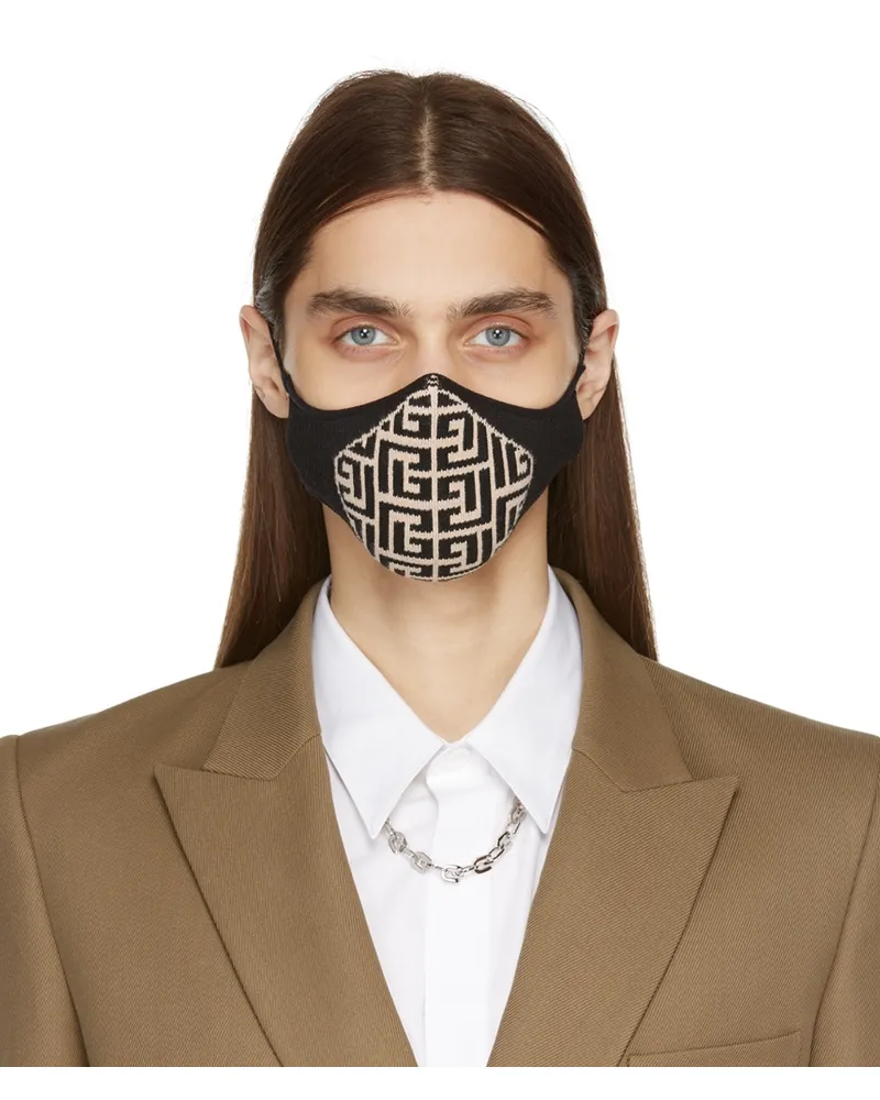 Balmain Black & Off-White Logo Face Mask Edk