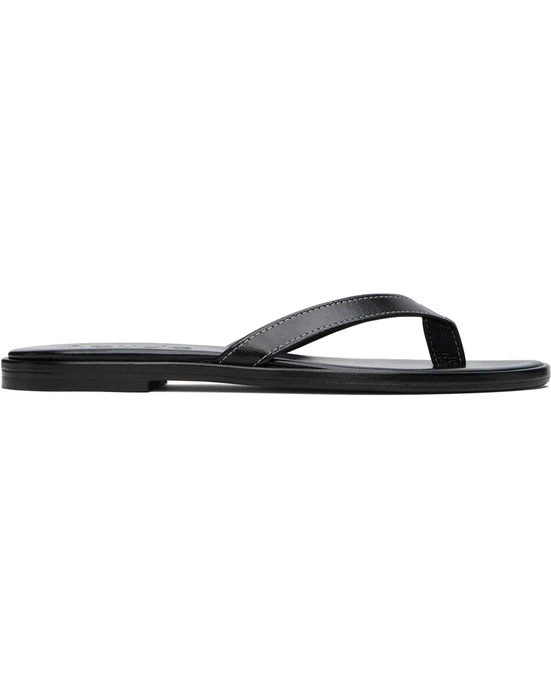 aeyde Black Melody Leather Toe-Post Flip-Flops Black