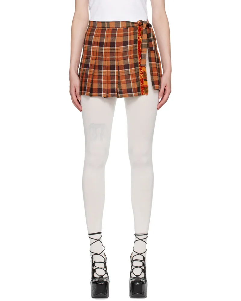 Anna Sui Orange & Black Plaid Mini Kilt Belt Marmalade