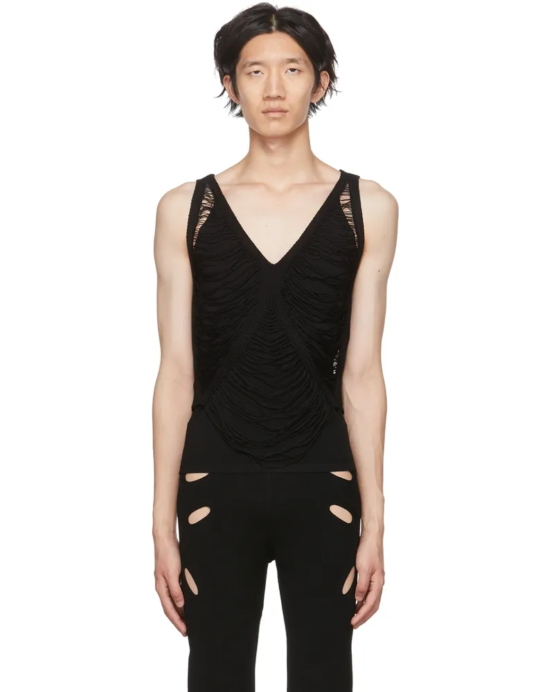 Dion Lee Black Net Distressed Tank Top Black
