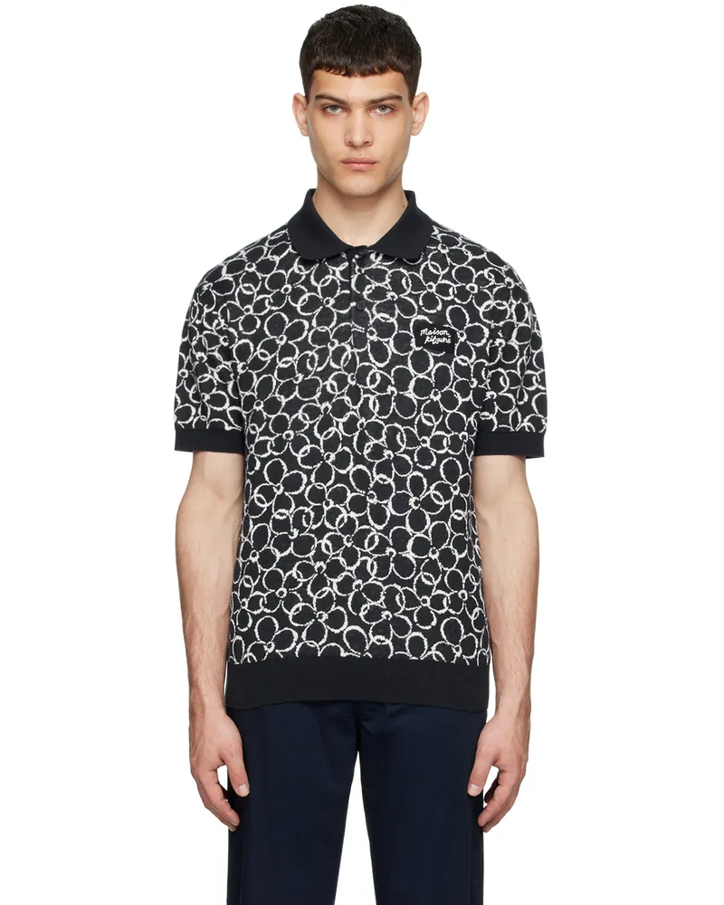 Kitsuné Navy & White Abstract Daisy Polo P476