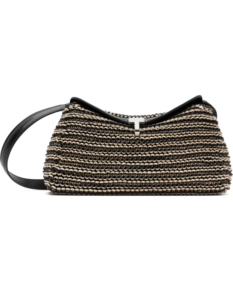 Totême Black & Beige T-Lock Woven-Leather Clutch Black