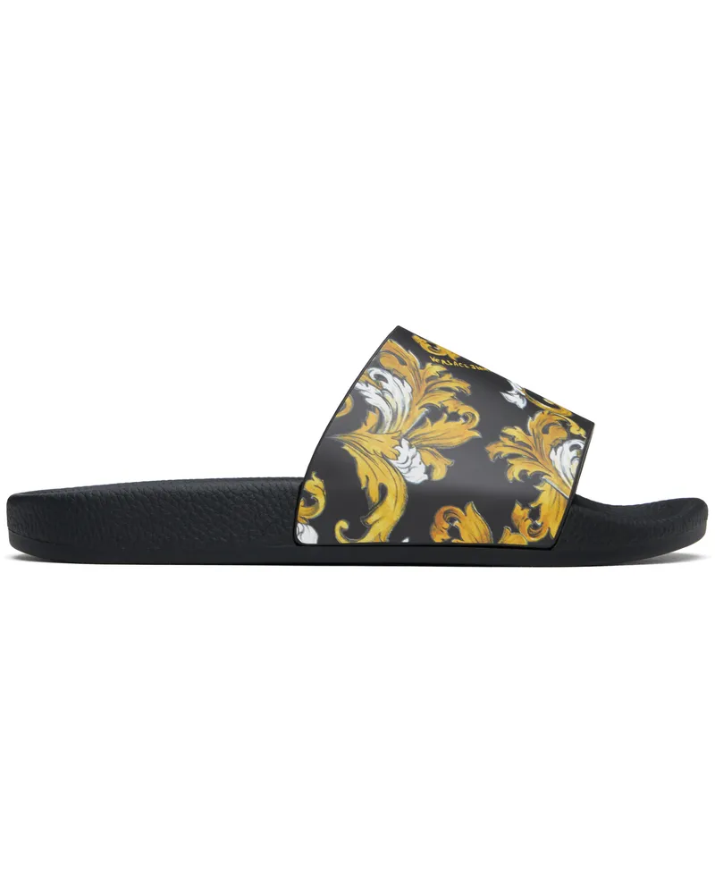 Versace Jeans Black & Gold Outline Barocco Pool Slides Eg89-black