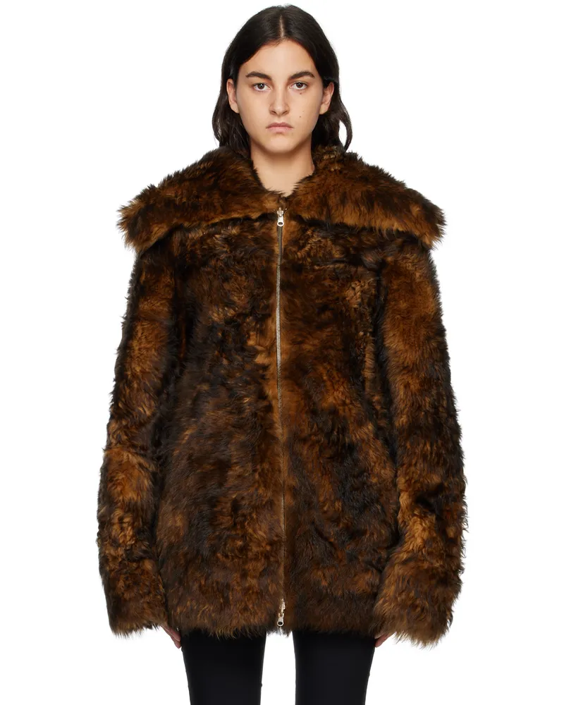 Charlotte Knowles Brown Yume Reversible Shearling Coat Black