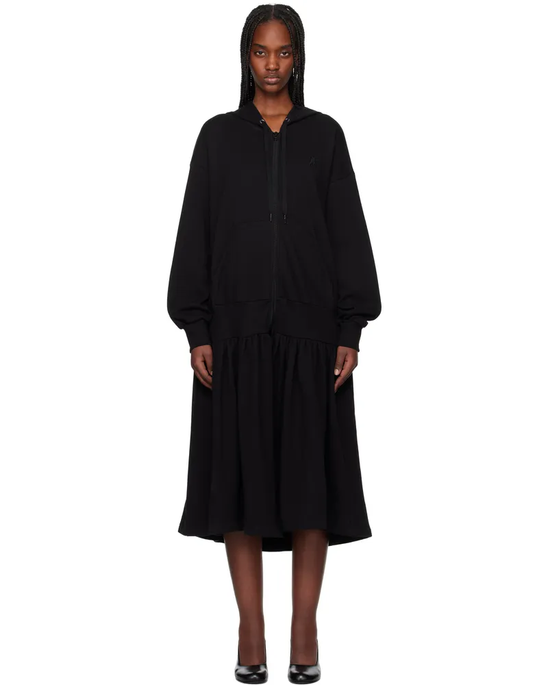 OPEN YY Black Jersey Shirring Hoodie Midi Dress Black