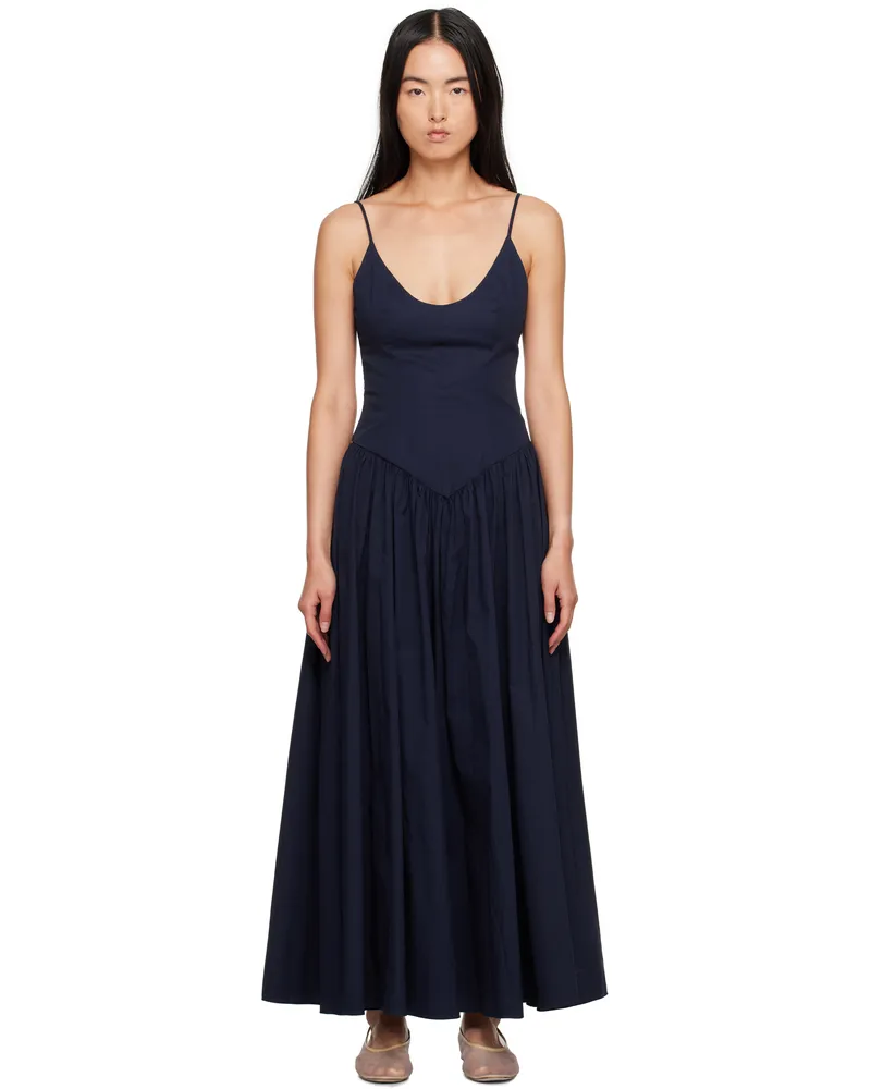 STAUD Navy Dena Midi Dress Nvy