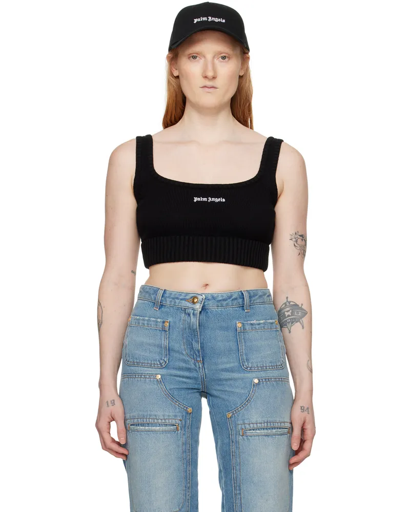 Palm Angels Black Cropped Tank Top Black