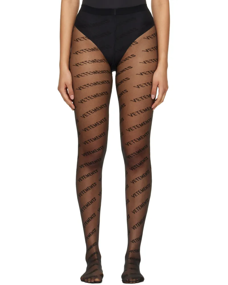 VETEMENTS Black Wolford Edition Monogram Logo Tights Black