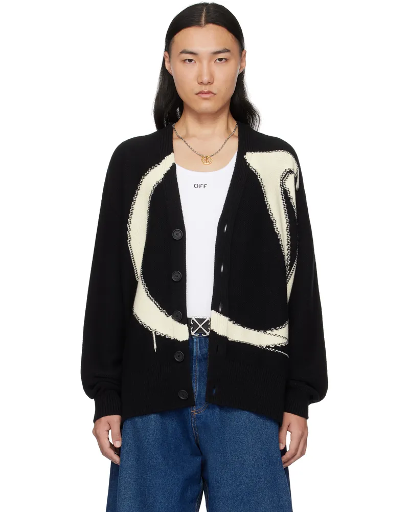 OFF-WHITE Black & White Maxi Logo Cardigan Black