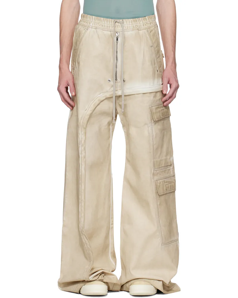 DRKSHDW by Rick Owens Beige Hollywood Imbalanced Double Cargo Jumbo Belas Denim Pants 81