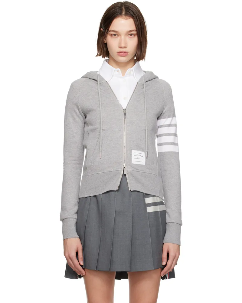 Thom Browne Gray Classic Loopback Full Zip Hoodie 055