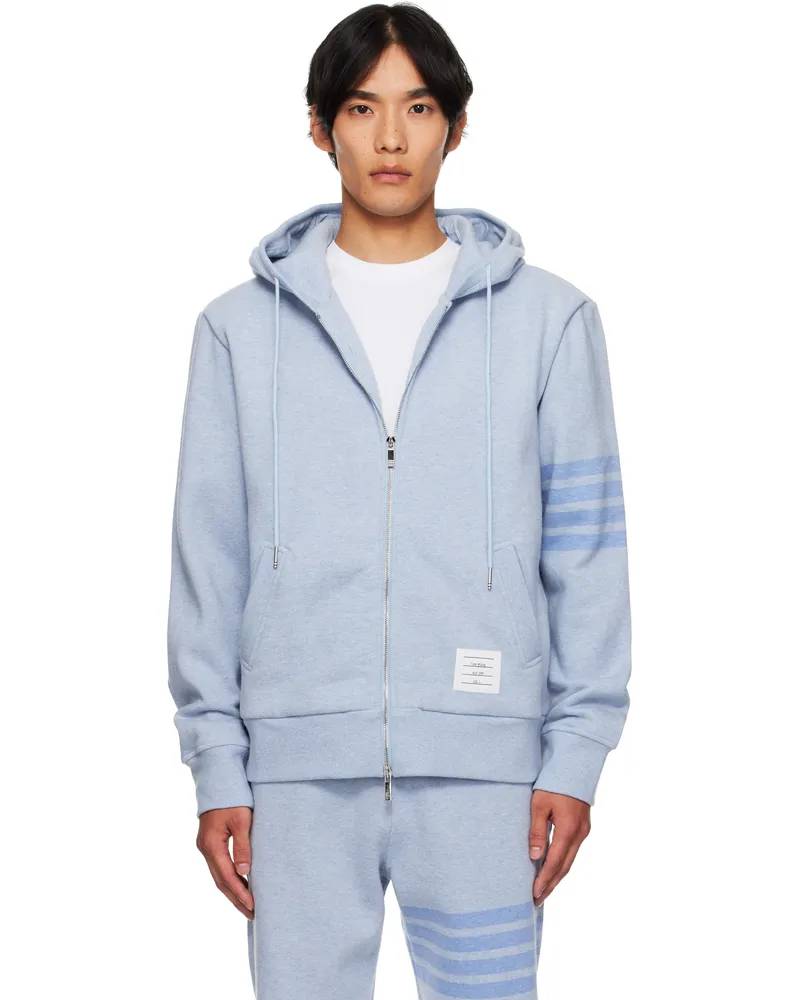 Thom Browne Blue Melange 4-Bar Zip Up Hoodie 480light