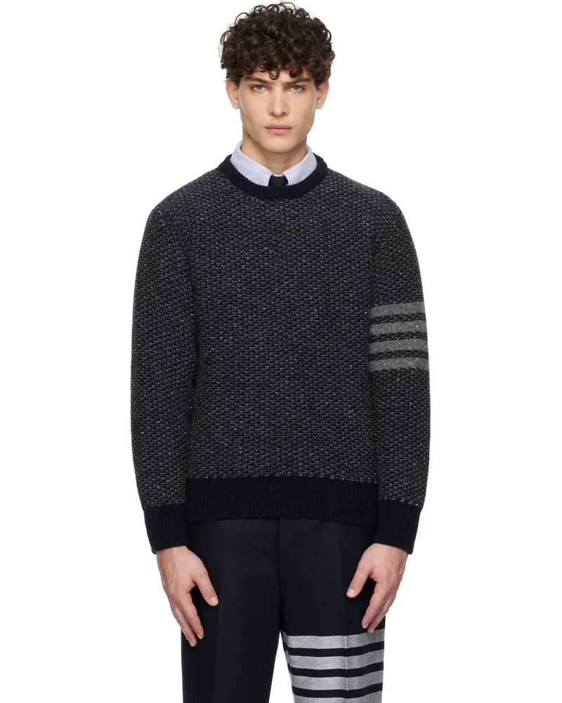 Thom Browne Navy Donegal Mohair 4-Bar Crew Neck Sweater 415