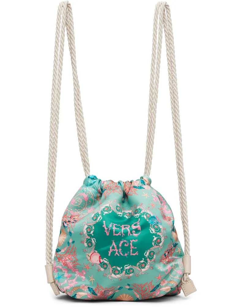 Versace Kids Green Underwater Barocco Bucket Backpack 5ga30