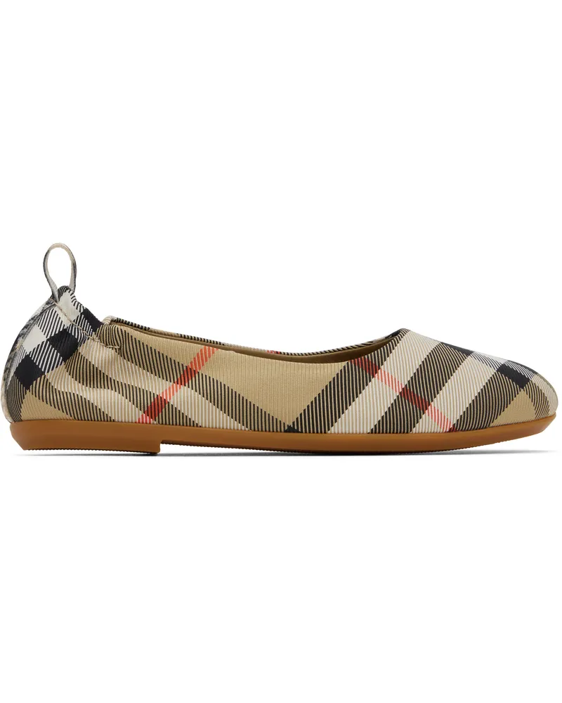 Burberry Kids Beige Check Nylon Blend Ballerina Flats Sand