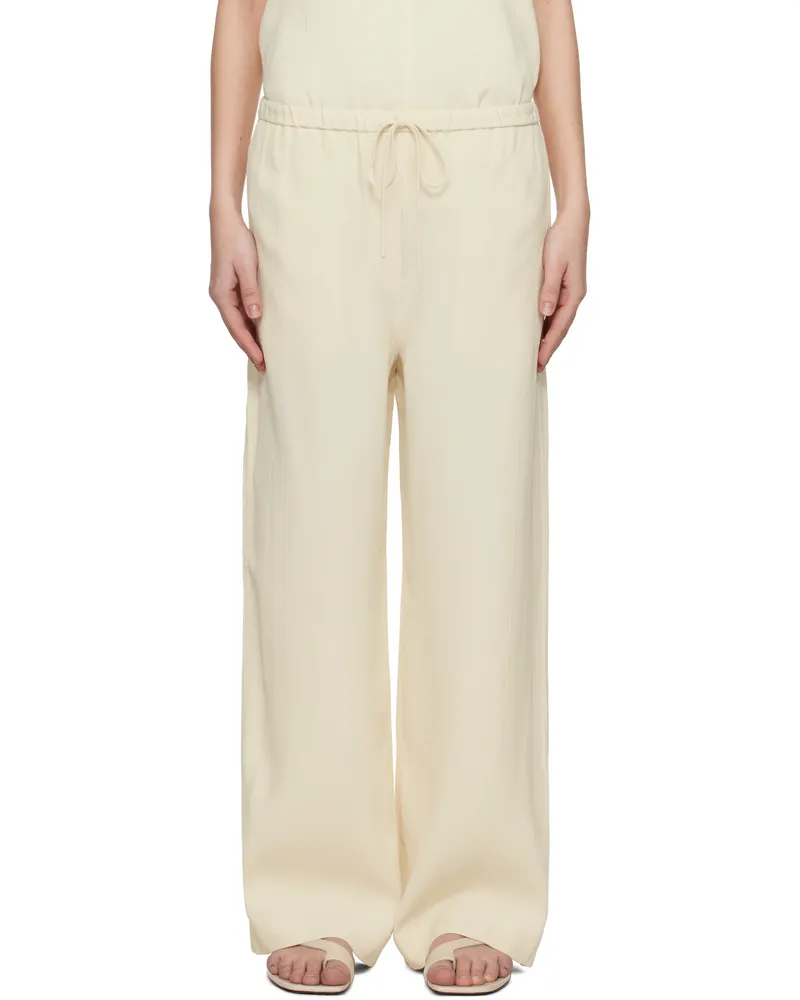 Totême Off-White Woven Stripe Drawstring Trousers Ecru