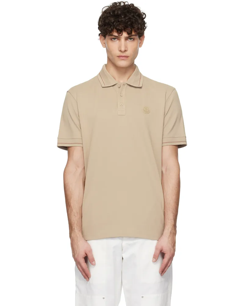Moncler Beige Logo Patch Cotton Polo 207