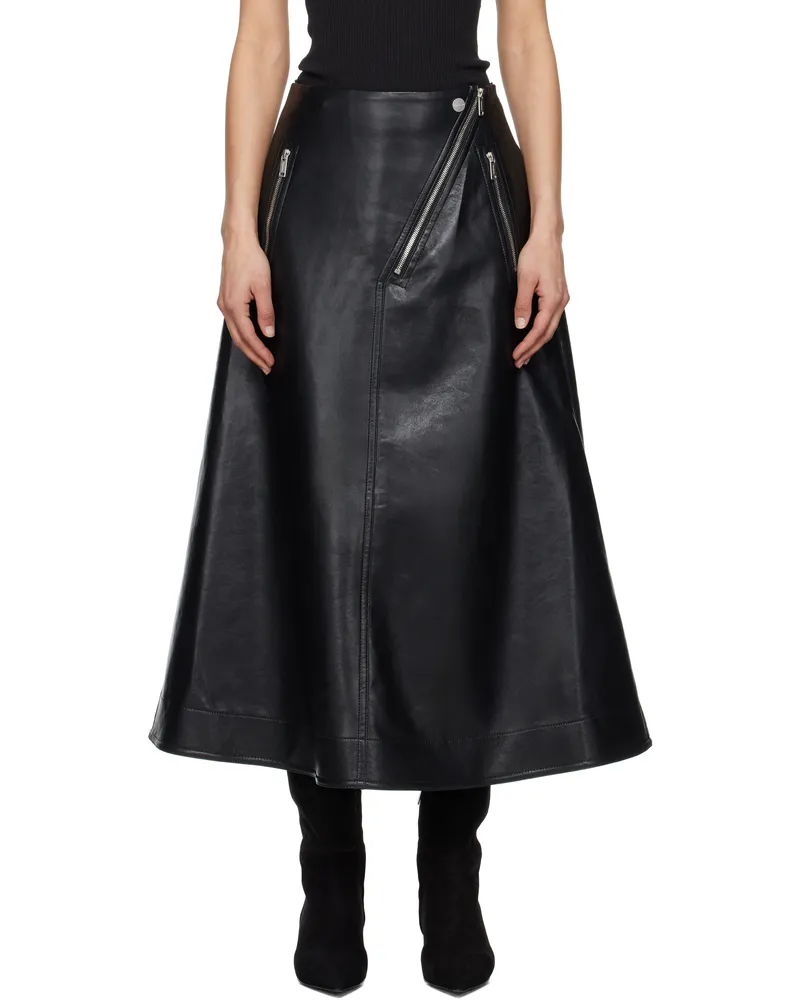 Nanushka Black Aleka Regenerated Leather Midi Skirt Blk