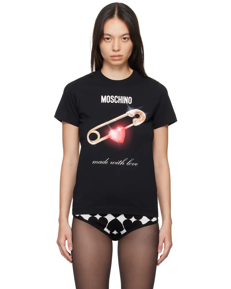 Moschino Black Heart Safety Pin T-Shirt 1555