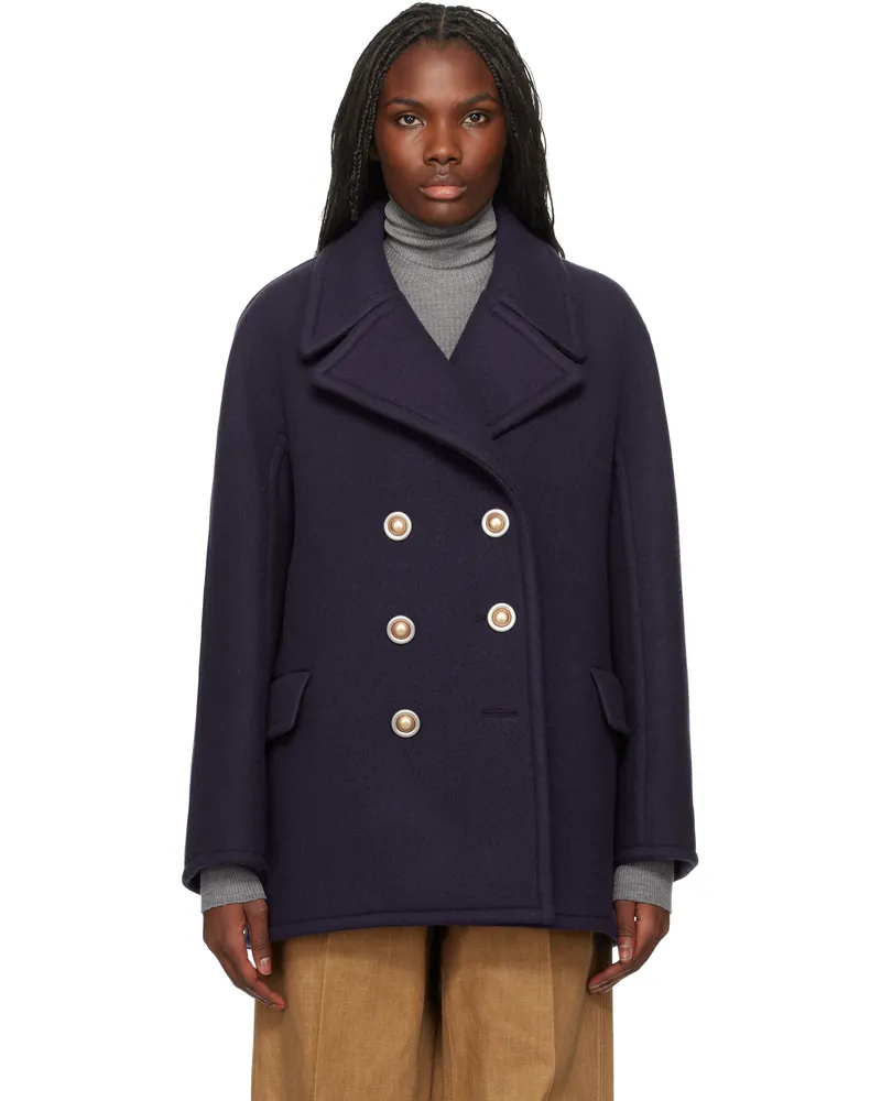 Lanvin Navy Double-Breasted Peacoat 776