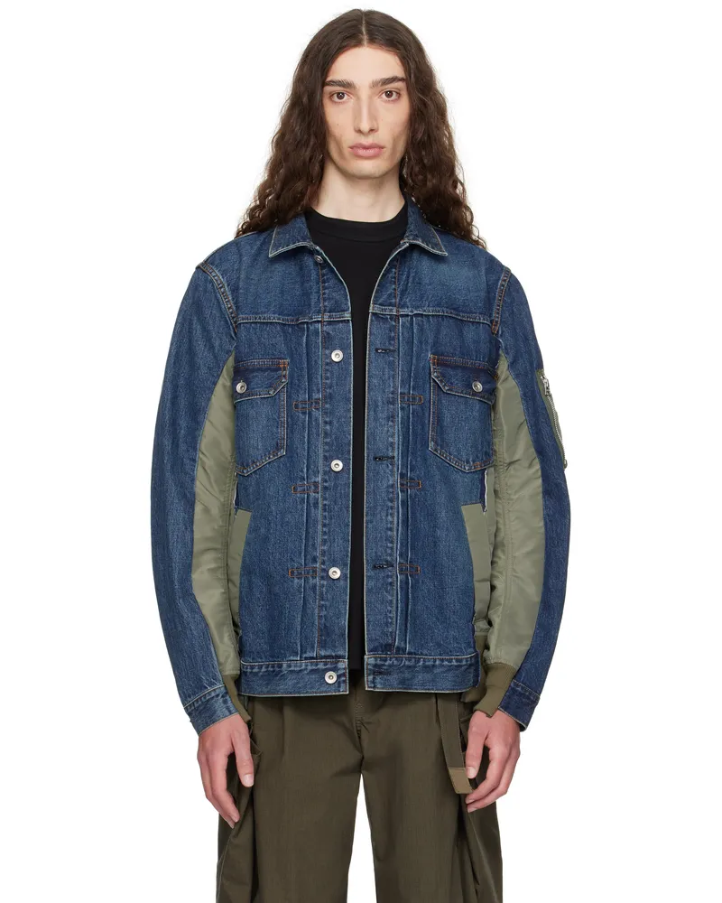 Sacai Navy & Khaki Nylon Twill & Denim Jacket 401