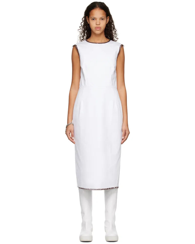 Raf Simons White Distressed Denim Midi Dress 0010