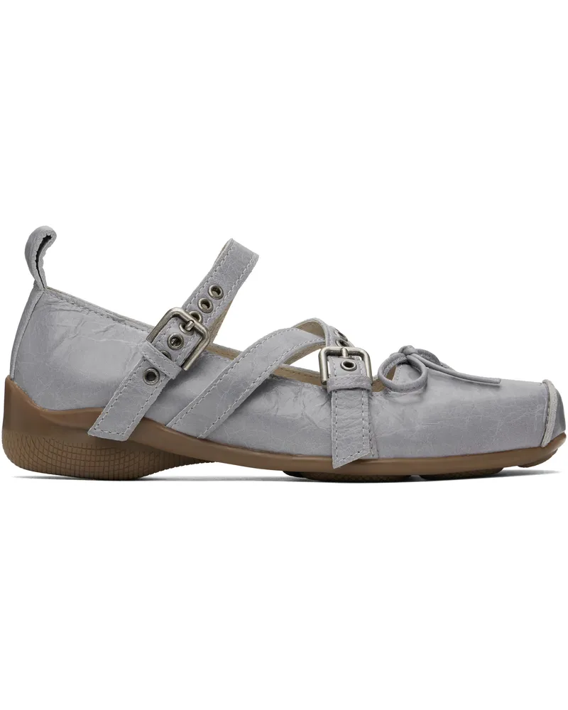 OPEN YY Blue Cross Buckle Ballerina Flats Blue