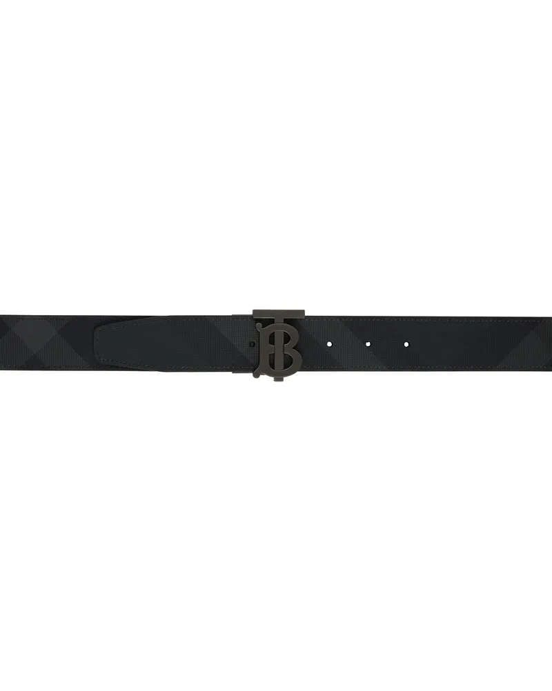 Burberry Black Check & Leather Reversible 'TB' Belt Charcoal