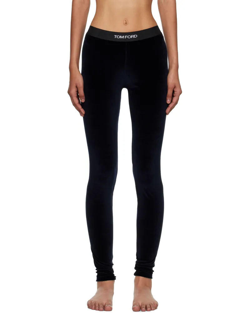 Tom Ford Navy Lustrous Velour Signature Leggings Hb593
