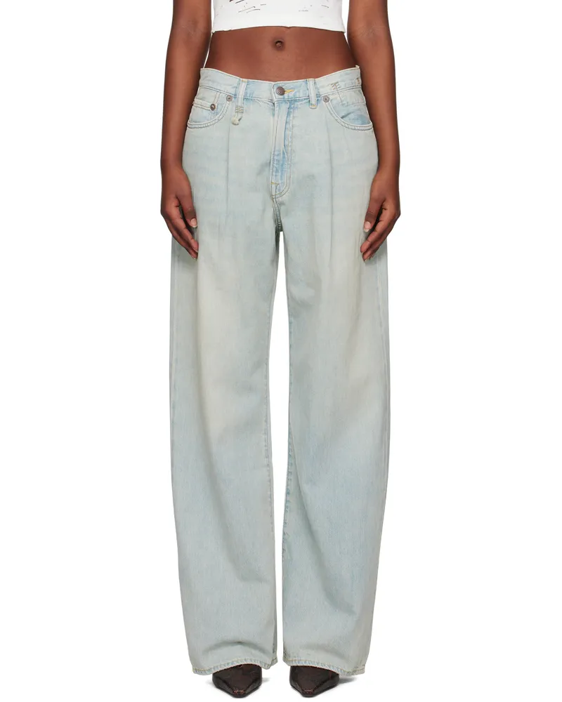 R13 Blue Damon Pleated Wide Leg Jeans Lennon