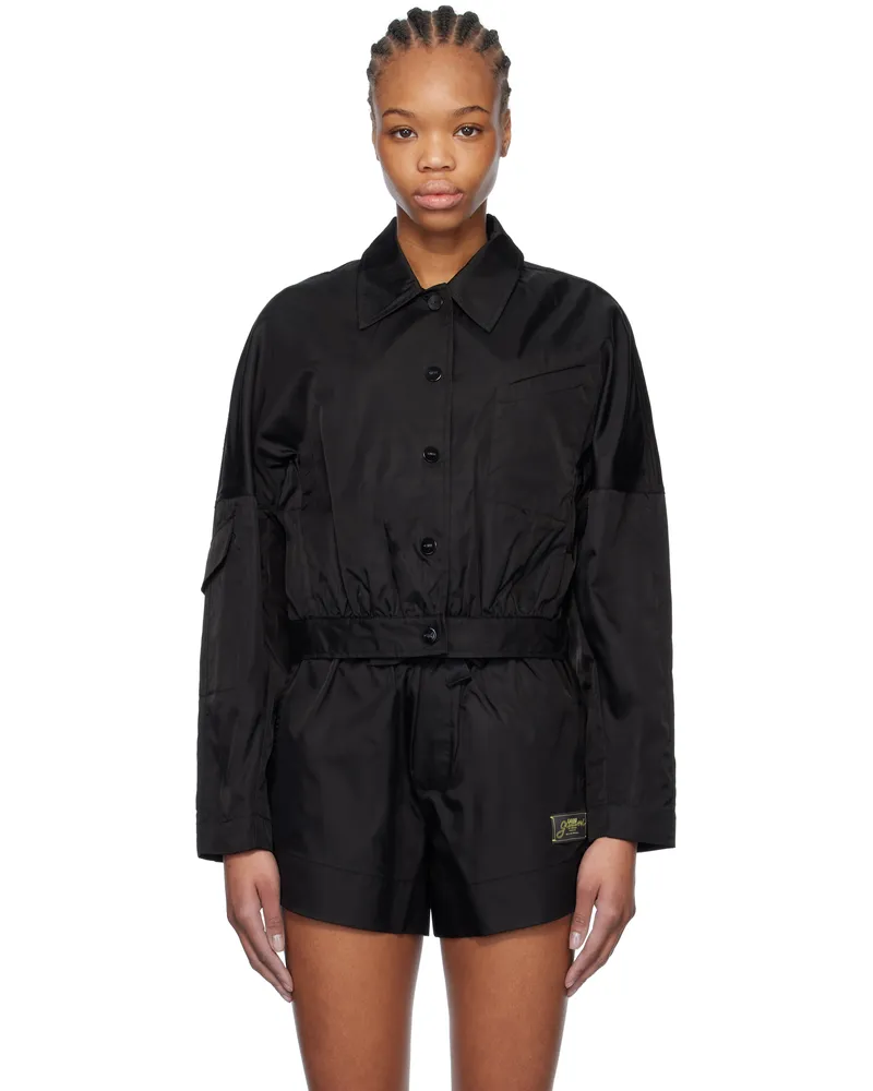 Ganni Black Duchesse Nylon Cropped Jacket 099