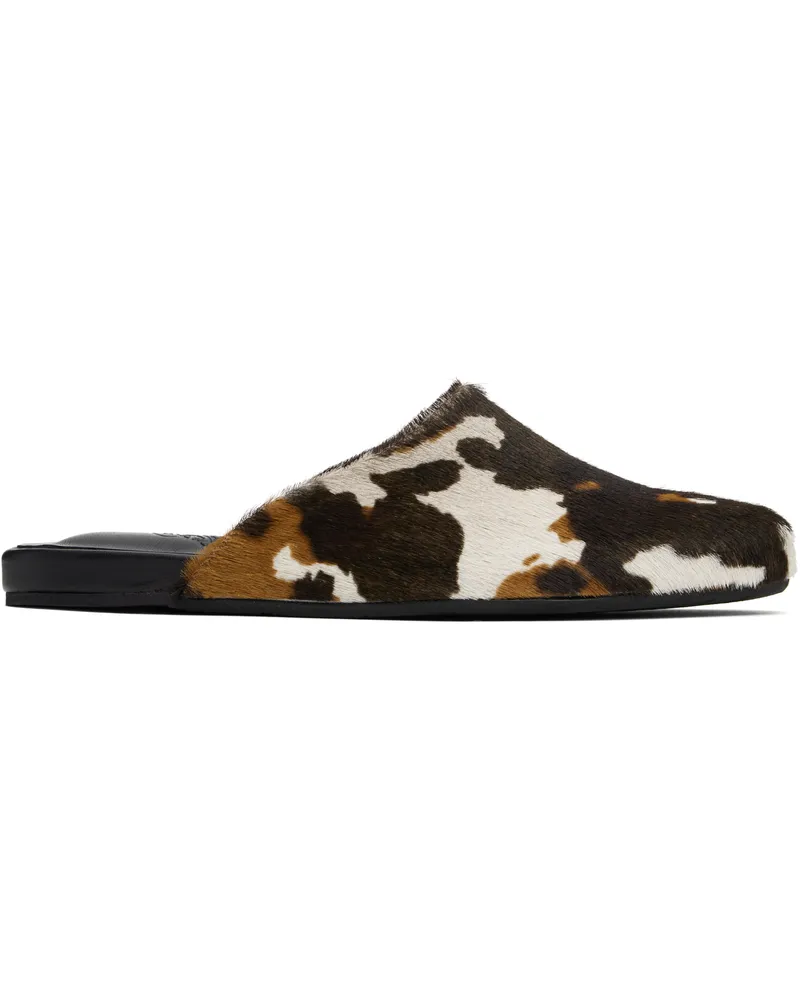 Ancient Greek Sandals Brown & Off-White 'The Slipper' Mules Cow