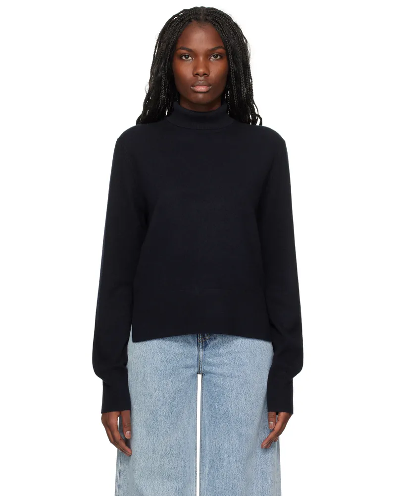 Totême Navy Cropped Turtleneck Navy
