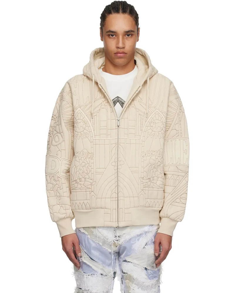 WHO DECIDES WAR Beige Pelle Pelle Edition Cathedral Zip Up Hoodie Cream