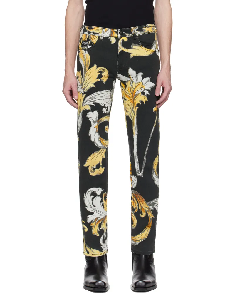 Versace Jeans Black & Gold Piece Number Slim Barocco Jeans Eg89-black