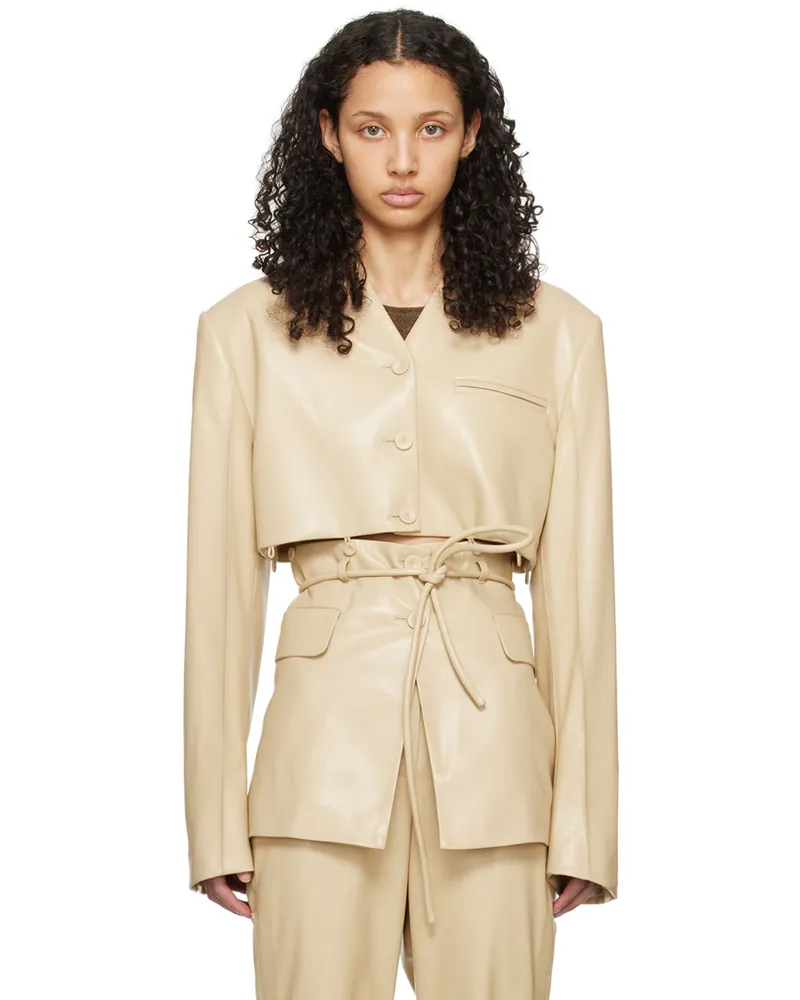 Nanushka Beige Maida Vegan Leather Blazer Almond