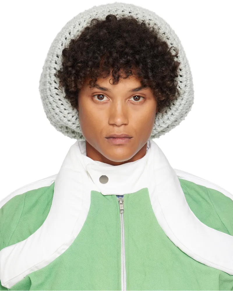 Stanley Raffington SSENSE Exclusive Blue & Off-White Crochet Beanie Cream