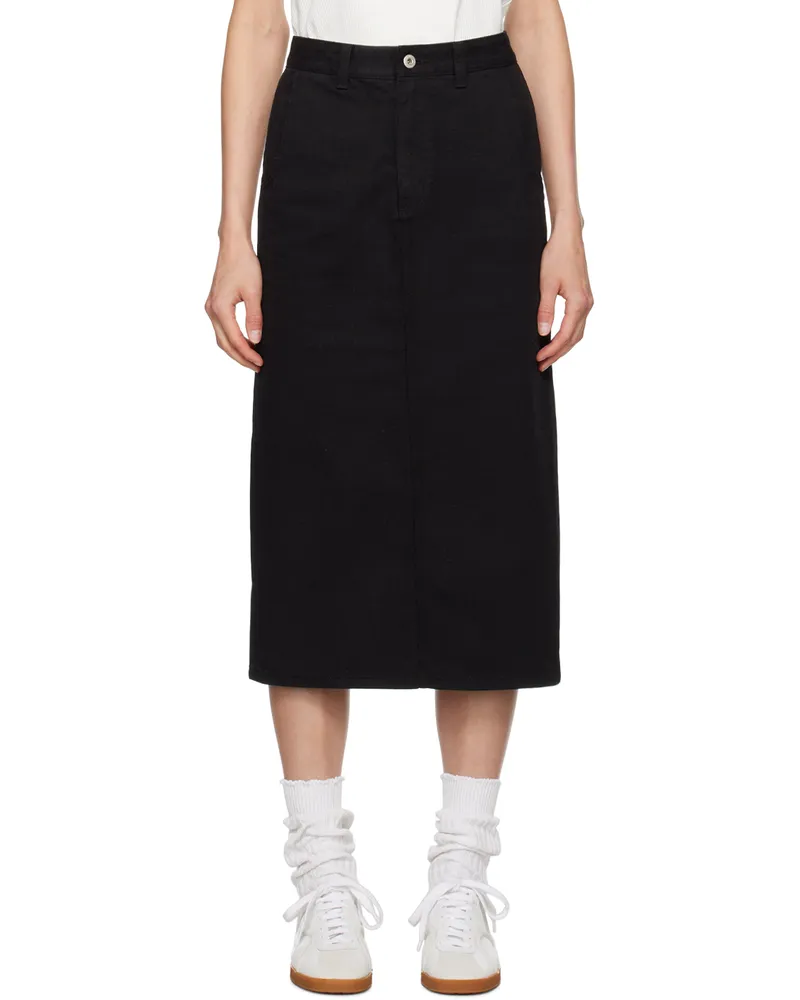 Nothing Written Black H-Line Denim Midi Skirt Washed