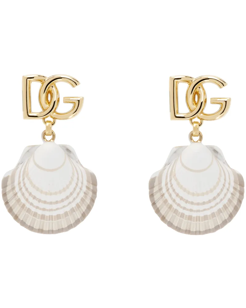 Dolce & Gabbana Gold Shell Charm & 'DG' Logo Earrings Zoooro