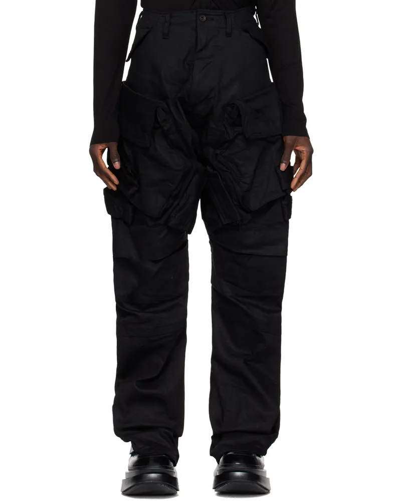 Julius Black Wide Gasmask Denim Cargo Pants Black