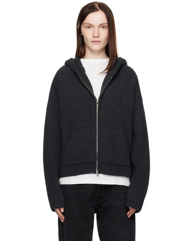 Aya Muse Gray Knit Zip Up Hoodie Charcoal