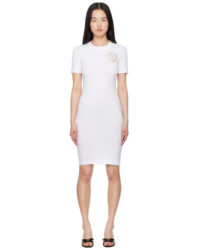 Versace Jeans White V-Emblem Logo T-shirt Minidress Eg03