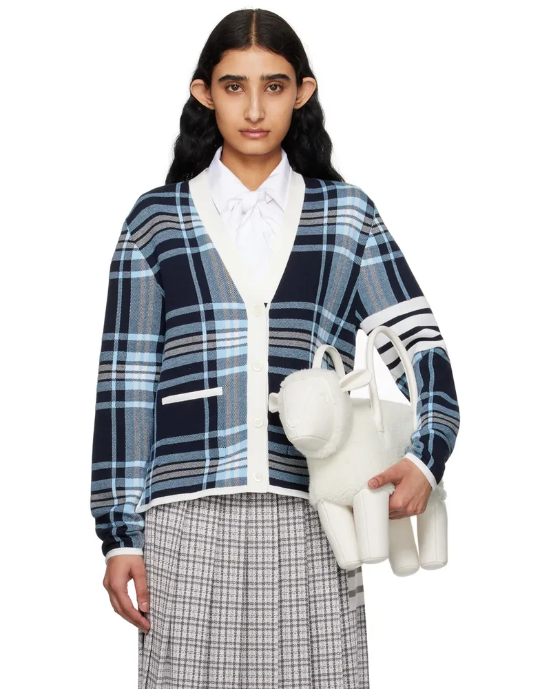 Thom Browne Navy Tartan Cardigan 415