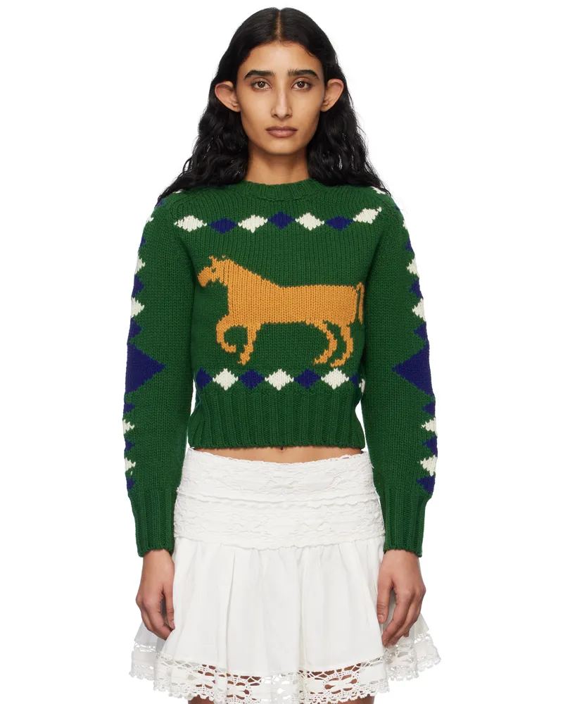 BODE Green Diamond Corral Sweater Green